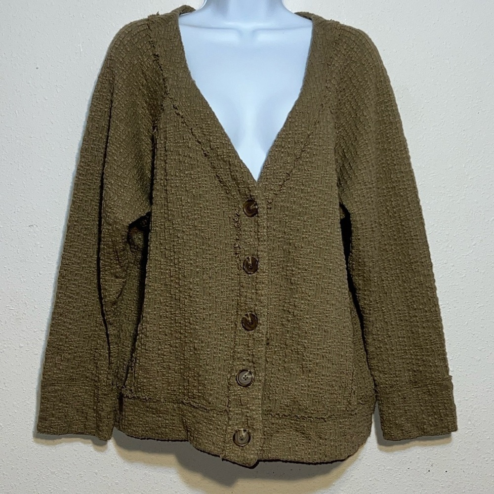 Two By Vince Camuto Womens Buttondown Cropped Lag & Look Waffle Sweater XXL